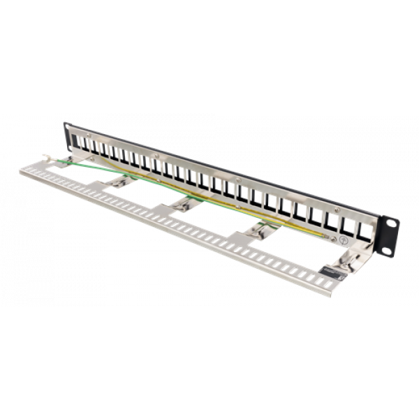 DELTACO 19" Keystone patchpanel, 24 portar, 1U, jordkabel, metall, sva PAN-214