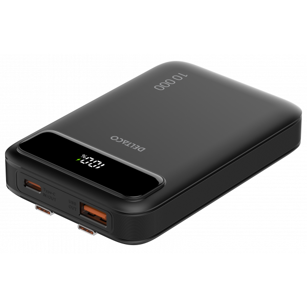Power bank 10 000 mAh, dual USB-C cables, PD 20 W, black PB-CC100