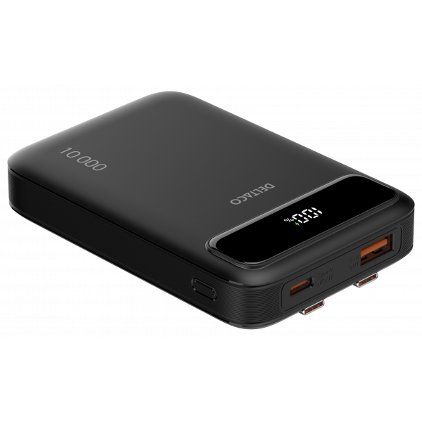 Power bank 10 000 mAh, dual USB-C cables, PD 20 W, black PB-CC100