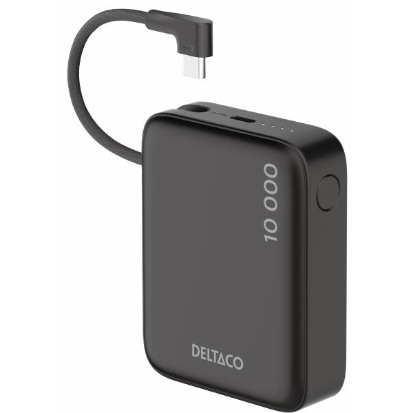 Power bank 10 000 mAh, built-in fabric cable, PD 20 W, black PB-CC101