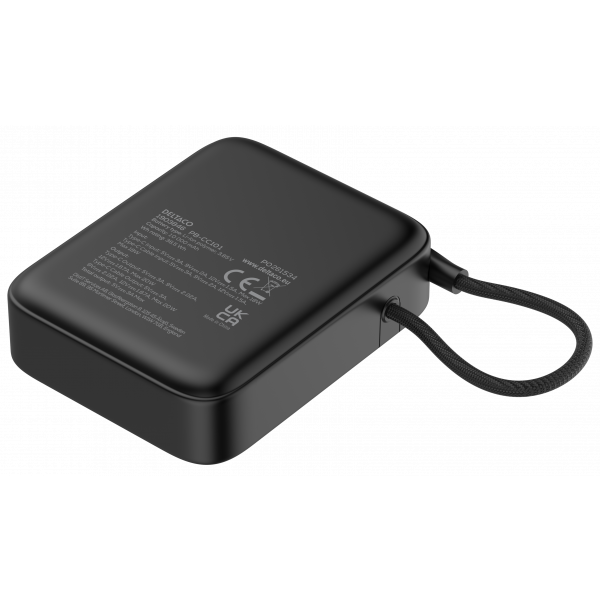 Power bank 10 000 mAh, built-in fabric cable, PD 20 W, black PB-CC101