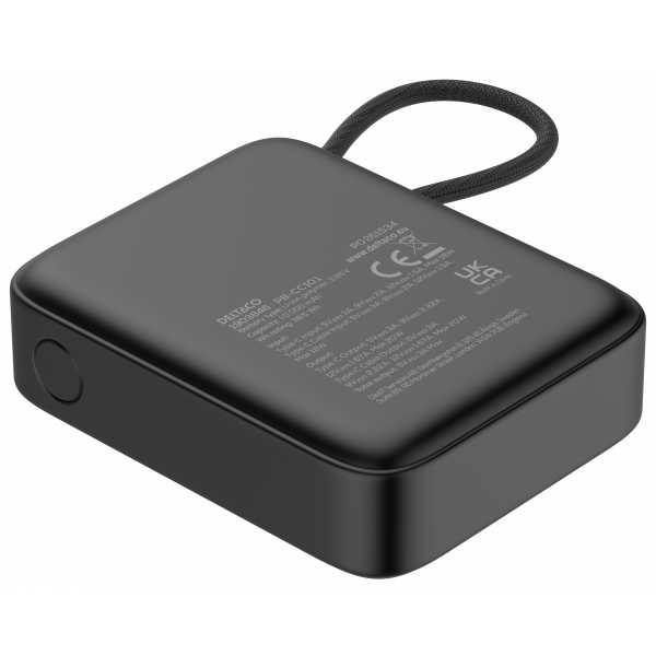 Power bank 10 000 mAh, built-in fabric cable, PD 20 W, black PB-CC101