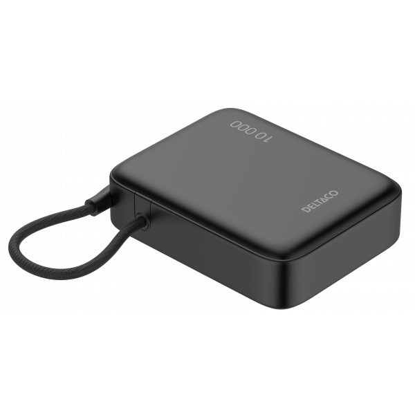 Power bank 10 000 mAh, built-in fabric cable, PD 20 W, black PB-CC101
