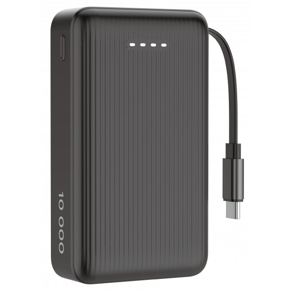 Power bank 10 000 mAh, retractable cable 90 cm, PD 20 W, blk PB-CC102