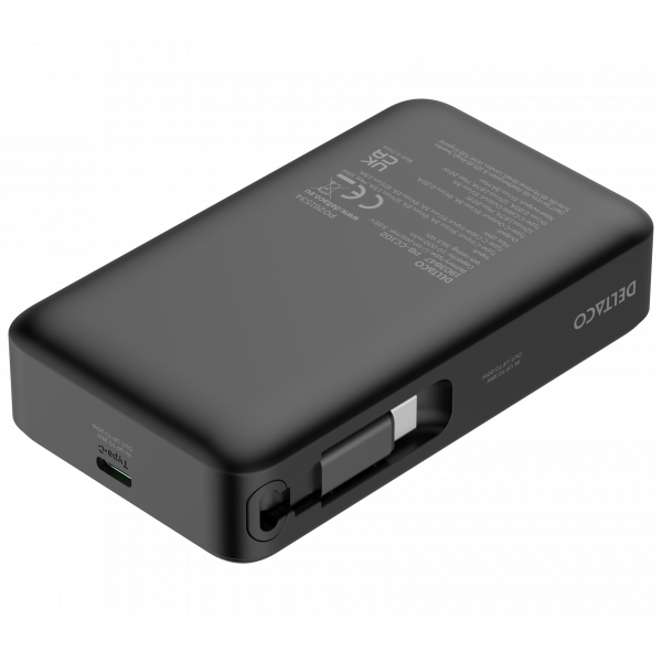 Power bank 10 000 mAh, retractable cable 90 cm, PD 20 W, blk PB-CC102
