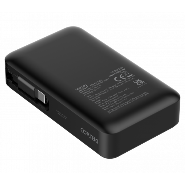 Power bank 10 000 mAh, retractable cable 90 cm, PD 20 W, blk PB-CC102
