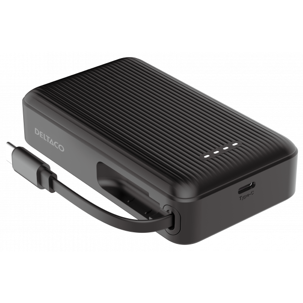 Power bank 10 000 mAh, retractable cable 90 cm, PD 20 W, blk PB-CC102