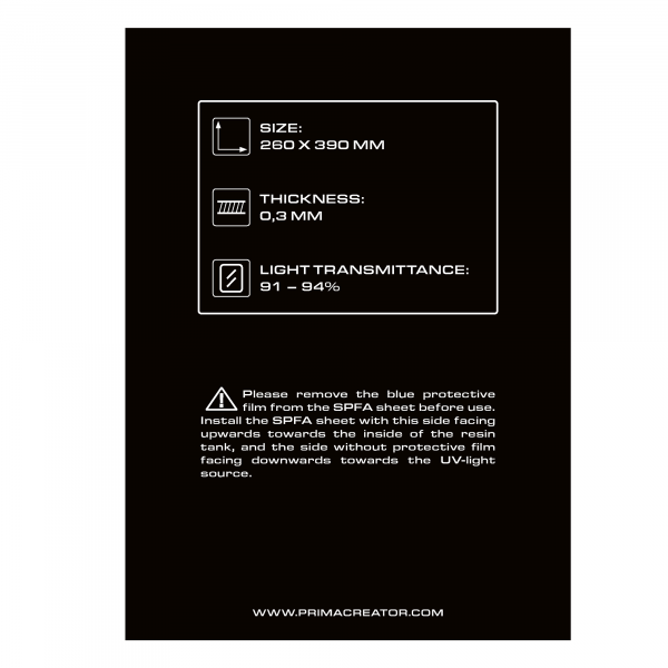 SPFA Film Sheet for 3D Printers - 260 x 390 mm PC-SPFA-260/390-1P