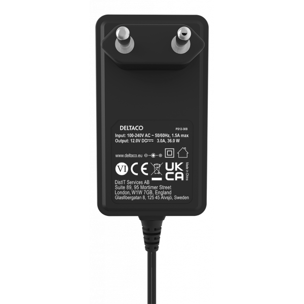 DELTACO power supply, 100-240 V to 12V 3A, black PS12-30B