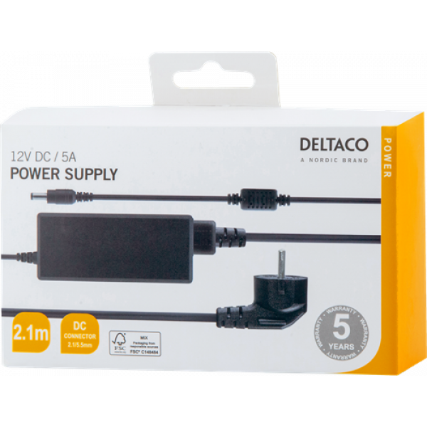 Nätadapter, 100-240V AC 50/60Hz till 12V DC, 5A