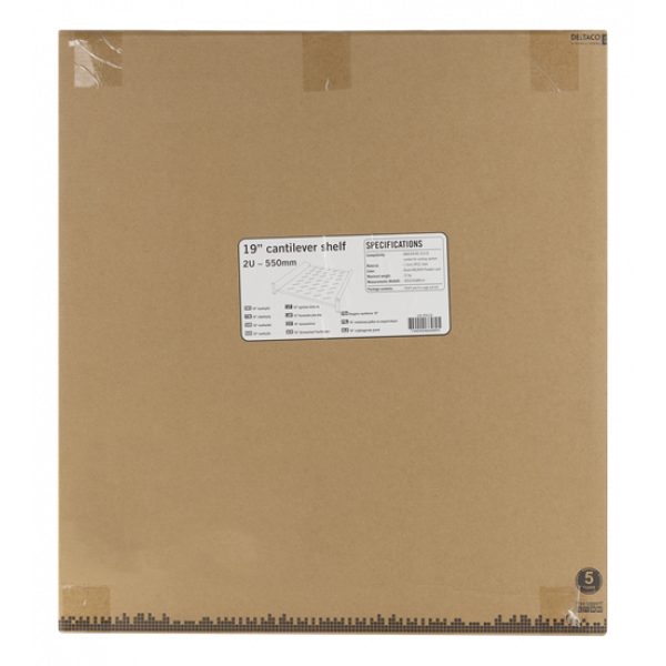 DELTACO, 19" fast hylla, 2U, 550mm djup, max 15kg SA.2280.1901