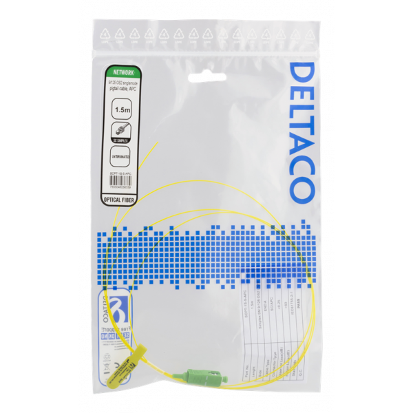 DELTACO OS2 fibersvans, SC, simplex, APC, 9/125, 1,5m SCPT-1S-5-APC
