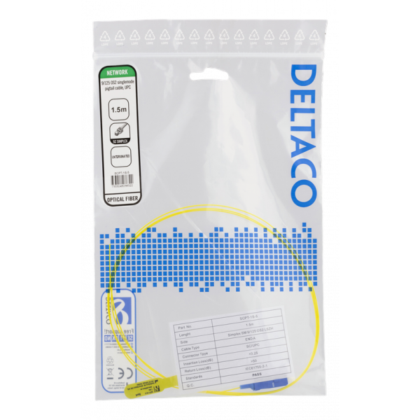 DELTACO OS2 fibersvans, SC, simplex, UPC, 9/125, 1,5m SCPT-1S-5