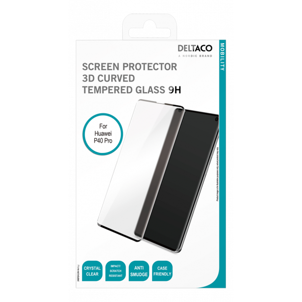 DELTACO screen protector for Huawei P40 Pro, 2.5D glass, full screen SCRN-P40P
