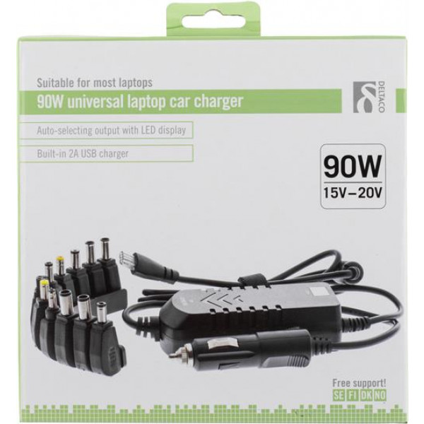 Ciggadapter 90W Deltaco 15-20V 4.7A olika kontakt