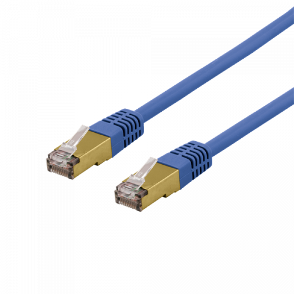 DELTACO S/FTP Cat6a patchkabel, delta cert, LSZH, 0,5m, blå