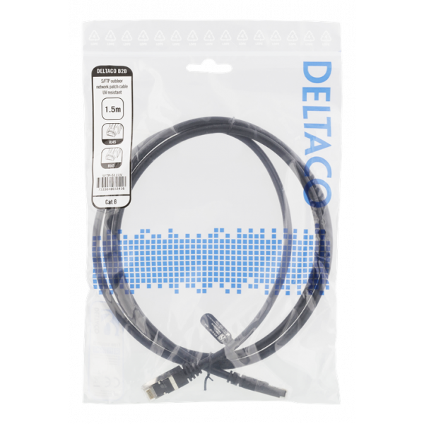 DELTACO S/FTP Cat6 patchkabel, 1,5m, 250MHz, UV-resistent, svart SFTP-611UV