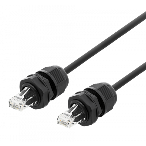 DELTACO S/FTP Cat6a patchkabel, 2m, IP68, PG13.5, svart SFTP-62AH-WP