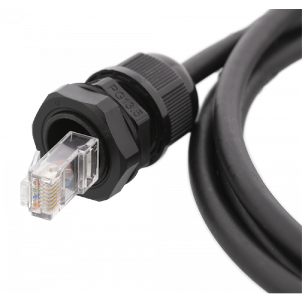 DELTACO S/FTP Cat6a patchkabel, 2m, IP68, PG13.5, svart SFTP-62AH-WP