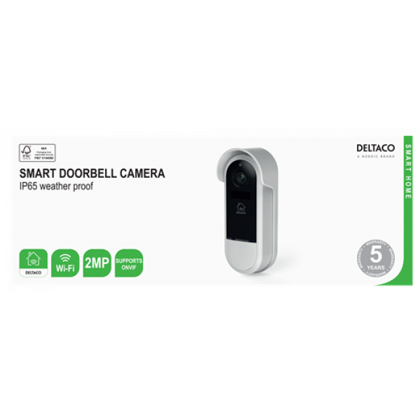 DELTACO SMART HOME WiFi dörrklocka med kamera, IP65 väderbeständig, vi SH-DB02