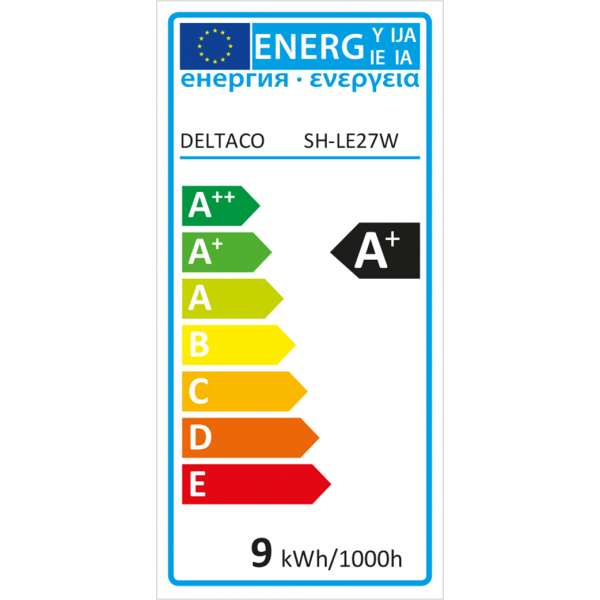 DELTACO SMART HOME LED-lampa, E27, WiFI, 9W, 2700K-6500K, dimbar, vit SH-LE27W