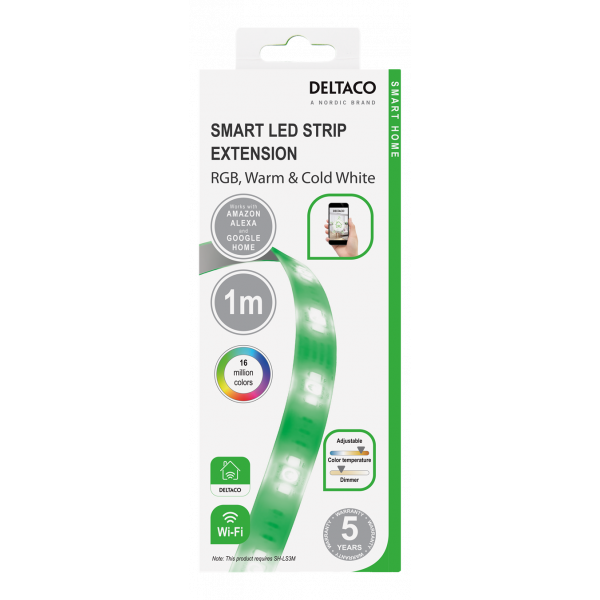 DELTACO SMART HOME LED-list förlängning, 1m, RGB, 2700K-6500K, 6-pin SH-LSEX1M