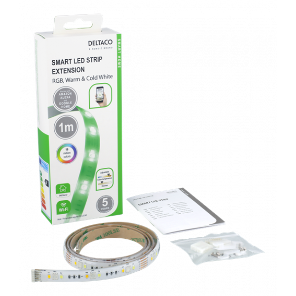 DELTACO SMART HOME LED-list förlängning, 1m, RGB, 2700K-6500K, 6-pin SH-LSEX1M