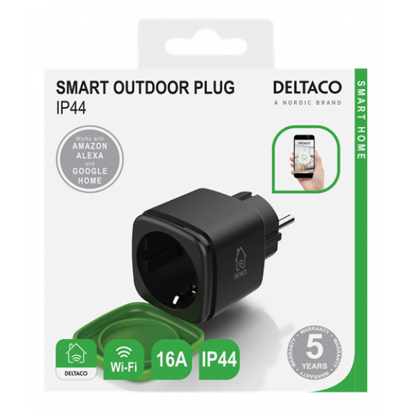 DELTACO SMART HOME IP44 strömbrytare, WiFi, 1xCEE 7/3, 16A, vit SH-OP01