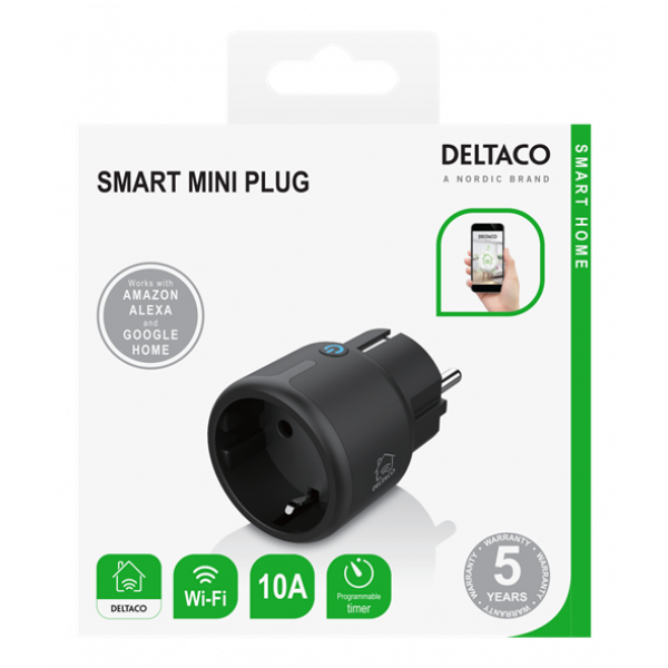 DELTACO SMART HOME strömbrytare, WiFi, 10A, svart SH-P01M-B