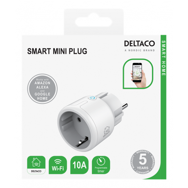 DELTACO SMART HOME strömbrytare, WiFi, 1xCEE 7/3, 10A, energiöversikt, SH-P01M