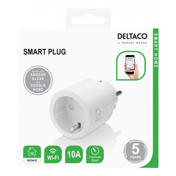 DELTACO SMART HOME strömbrytare, WiFi, 1xCEE 7/3, 10A, timer, vit SH-P01