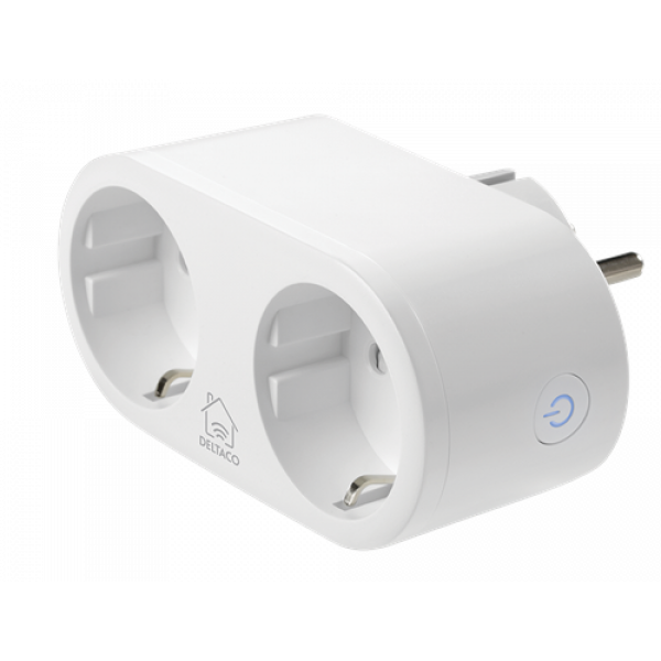 DELTACO SMART HOME strömbrytare, WiFi, 2xCEE 7/3, energiöversikt, vit SH-P02E