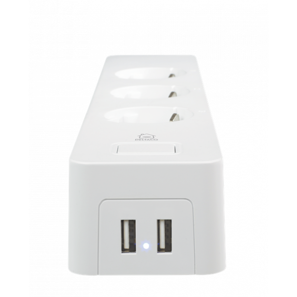 DELTACO SMART HOME grenuttag, WiFi, 3xCEE 7/3, 2xUSB-A, 1,5m, vit SH-P03USB2
