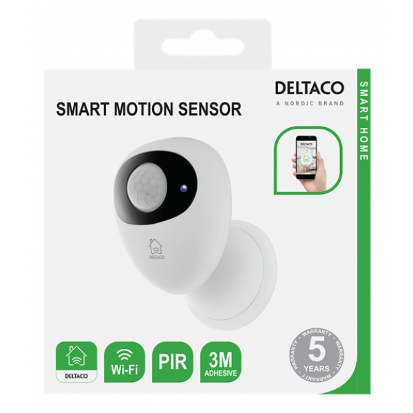 DELTACO SMART HOME Rörelsesensor, PIR, WiFi 2.4 GHz, vit/svart SH-WS01