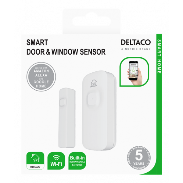 DELTACO SMART HOME, trådlös magnetsensor, WiFi, vit SH-WS02