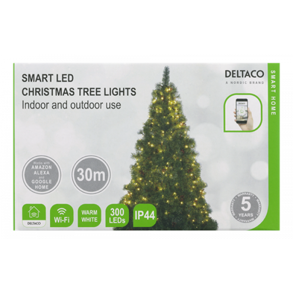 DELTACO SMART HOME Tree light,2m,10strings,300L,WW,adapter,IP44 SHLW2MT