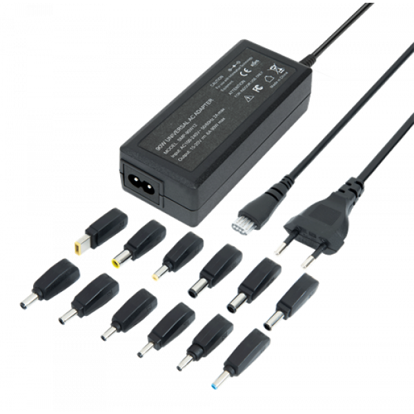 DELTACO notebook charger, 15-20 V, 6 A, 90 W, 12 tips, black SMP-90W12