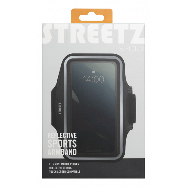 STREETZ Sport armband, reflective, fits up to most 6.5" screens, black SPO-001