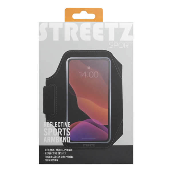 STREETZ Sport armband, reflective, fits up to most 6.5", thin, black SPO-002