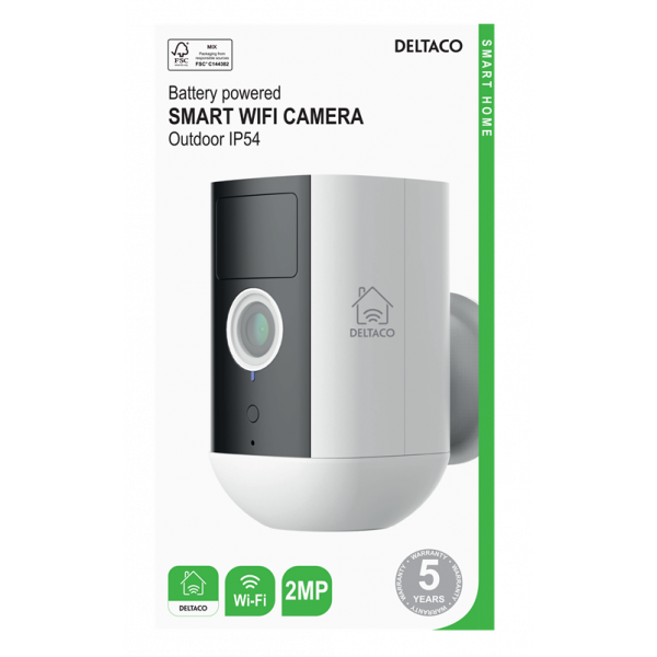 DELTACO SMART HOME batteridriven WiFi kamera för utomhusbruk IP54, 2MP Snap 6S