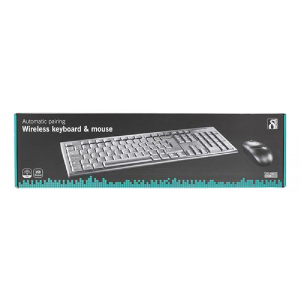 DELTACO wireless combo kit, keyboard and mouse, 10m range, US layout TB-114-US