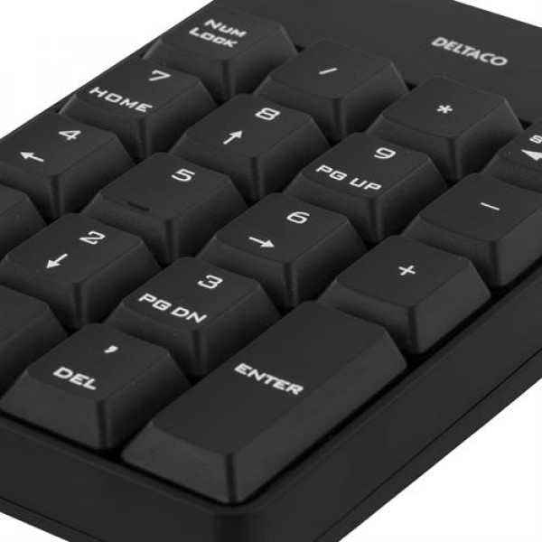 Trådlöst numeriskt tangentbord, 18 tangenter, nano-mottagare, USB, 10m räckvidd. Deltaco TB-144