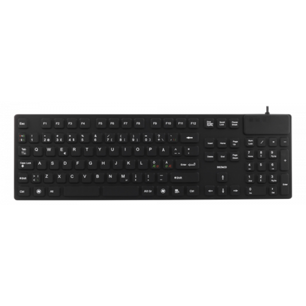 DELTACO tangentbord i silikon, IP68, full storlek, 105 tangenter,svart TB-501