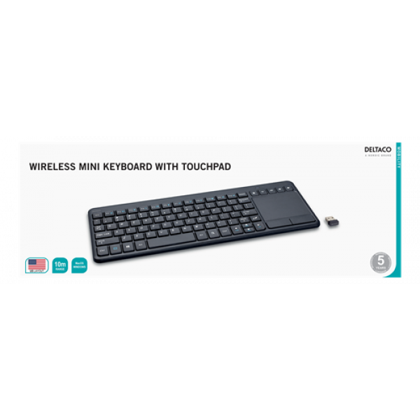 DELTACO wireless mini keyboard with touchpad, English layout, 2.4G, bl TB-504-EN