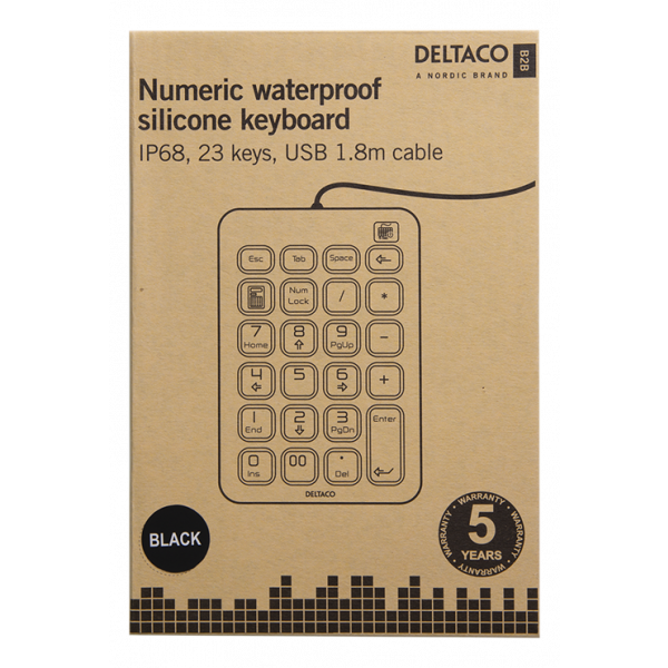 DELTACO numeriskt tangentbord i silikon, IP68, 23 tangenter, svart TB-510