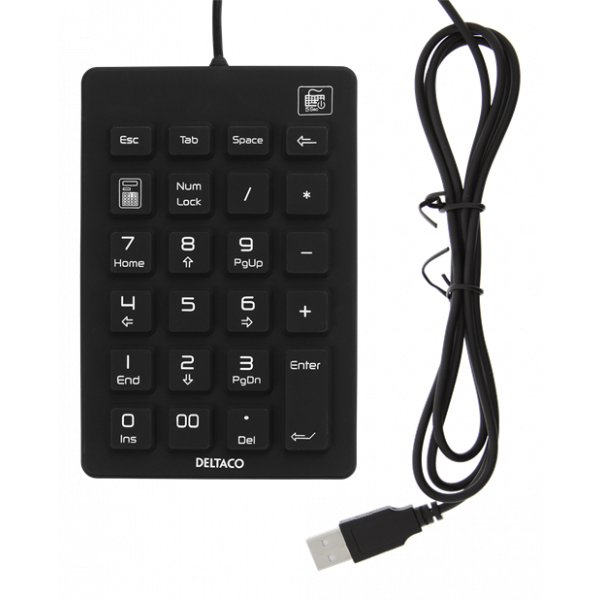 DELTACO numeriskt tangentbord i silikon, IP68, 23 tangenter, svart TB-510