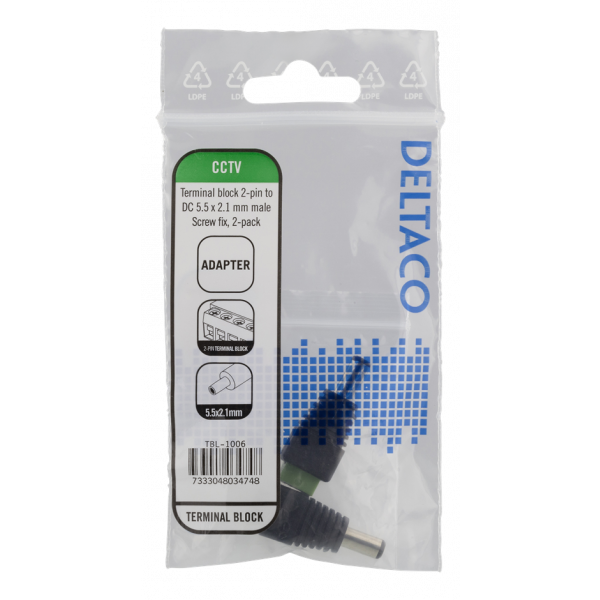 DELTACO 2-polig Skruvplint till 5.5 DC, 2-Pack, Skruvfix, 5.5 DC hane, TBL-1006