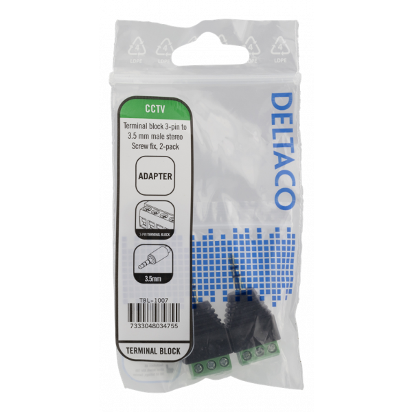 DELTACO 3-polig Skruvplint till 3,5mm, 2-Pack, Skruvfix, 3,5mm hane, s TBL-1007