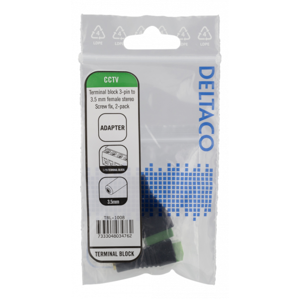 DELTACO 3-polig Skruvplint till 3,5mm, 2-Pack, Skruvfix, 3,5mm hona, s TBL-1008