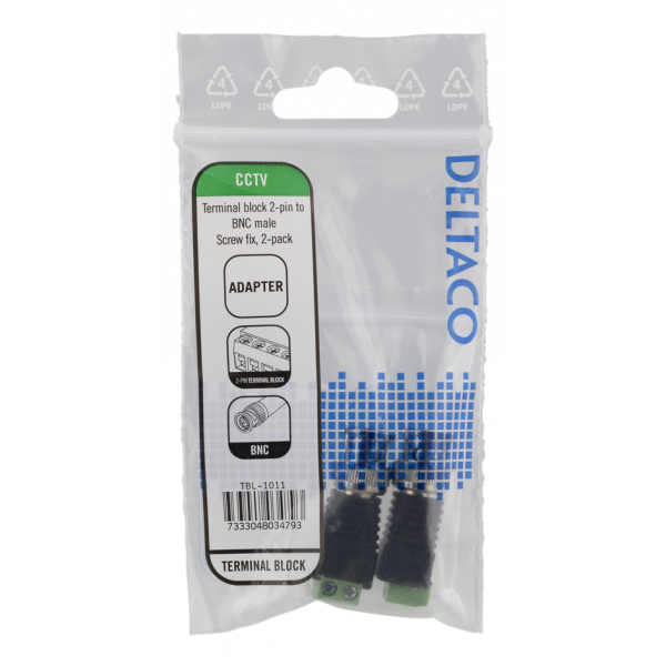 DELTACO 2-polig Skruvplint till BNC, 2-Pack, Skruvfix, BNC hane, svart TBL-1011